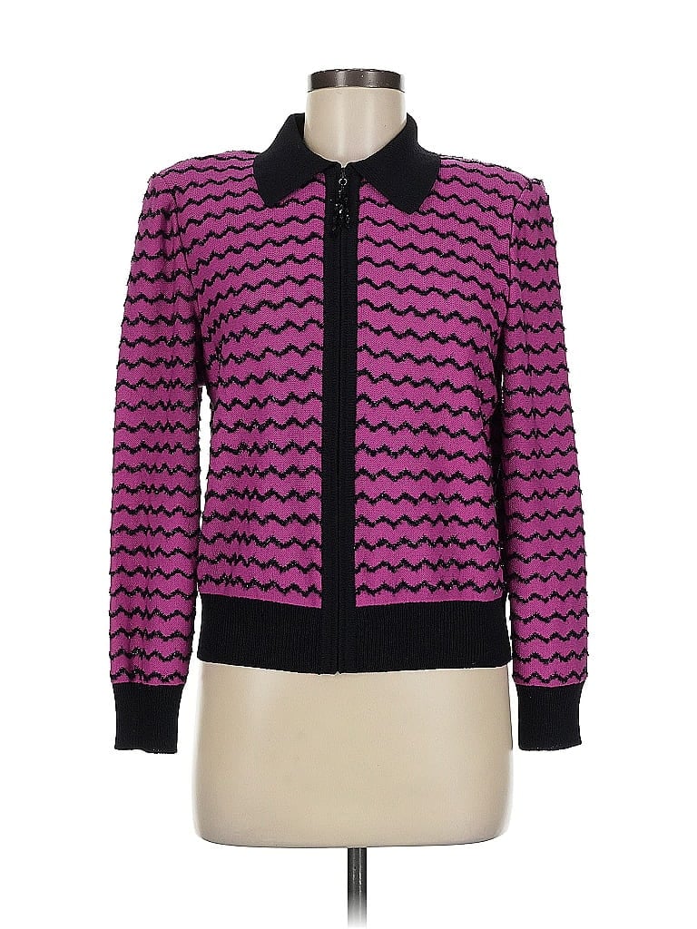 St. John Collection Chevron-herringbone Purple Cardigan Size 6 - photo 1