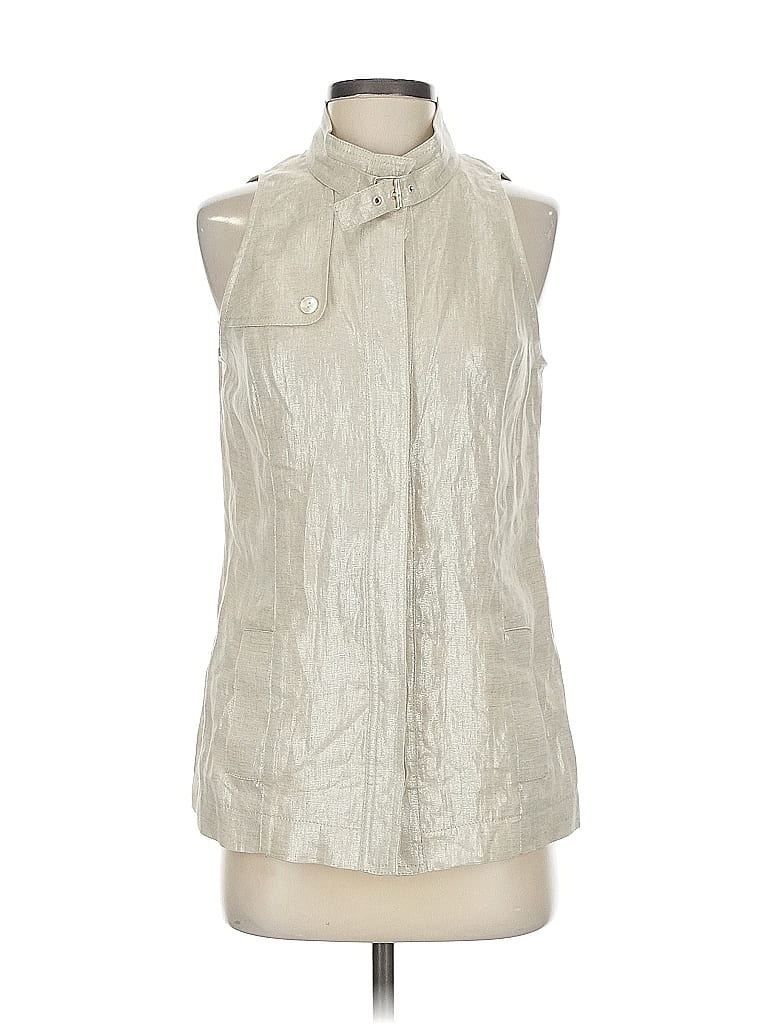 Worth 100% Linen Silver Sleeveless Button-Down Shirt Size 4 - photo 1