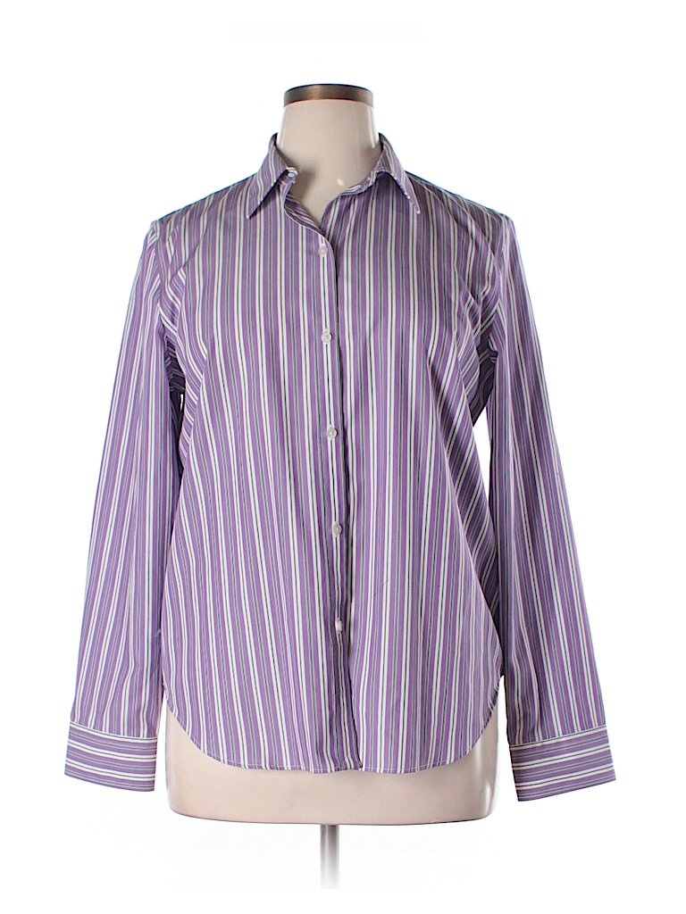 Chaps 100% Cotton Stripes Purple Long Sleeve Button-Down Shirt Size XL ...