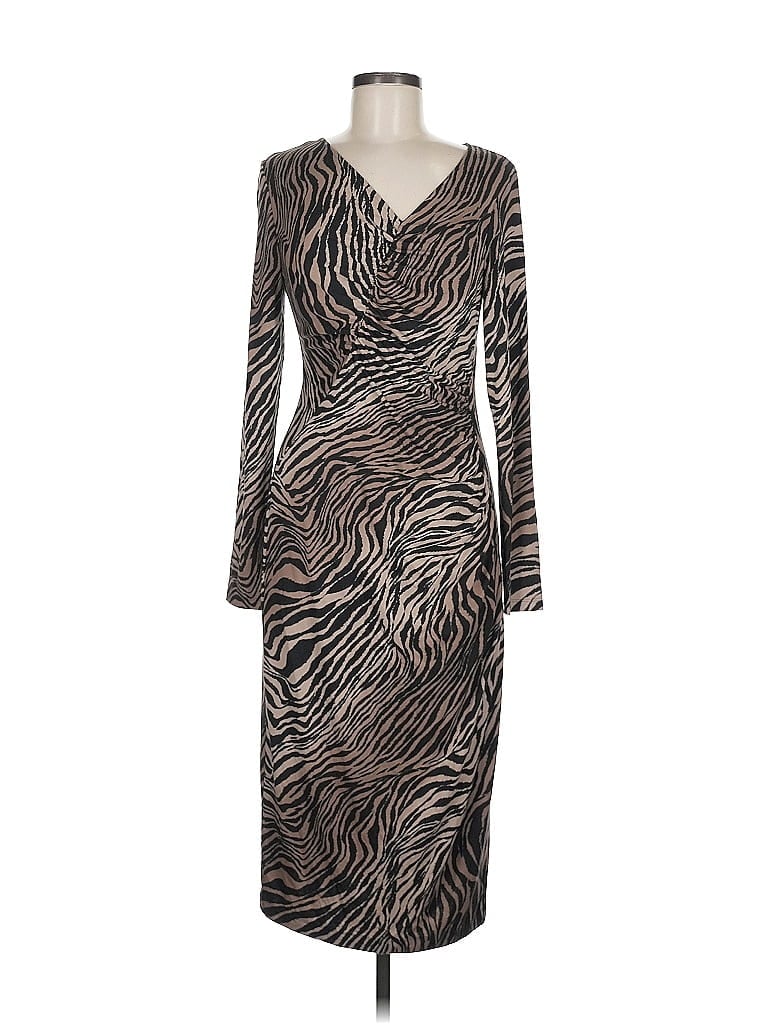 Lafayette 148 New York Animal Print Brown Cocktail Dress Size 8 - photo 1