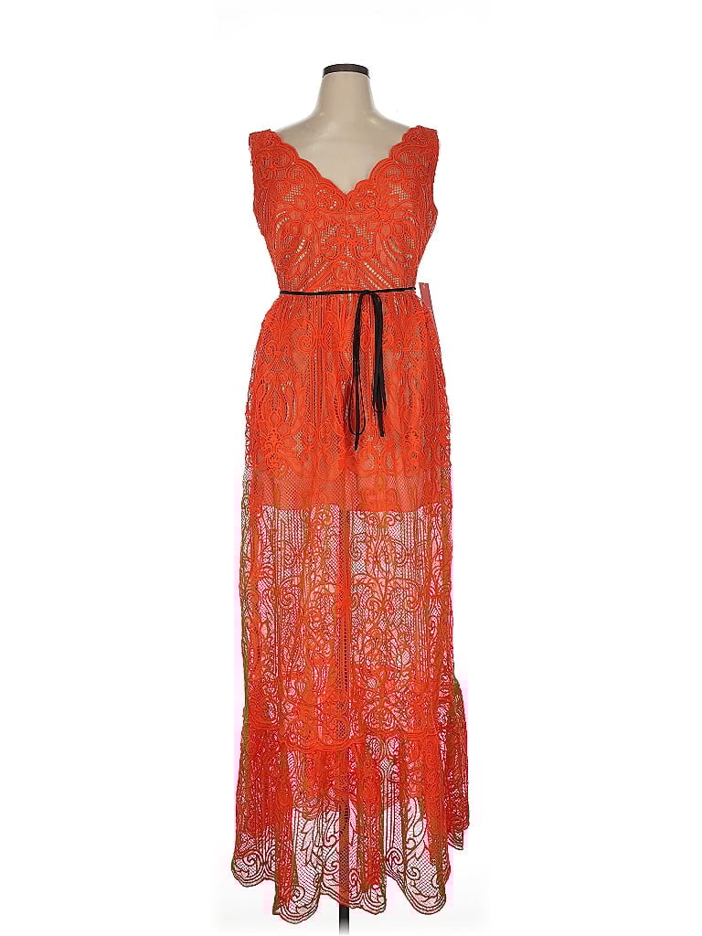 ML Monique Lhuillier 100% Polyester Orange Cocktail Dress Size 16 - photo 1