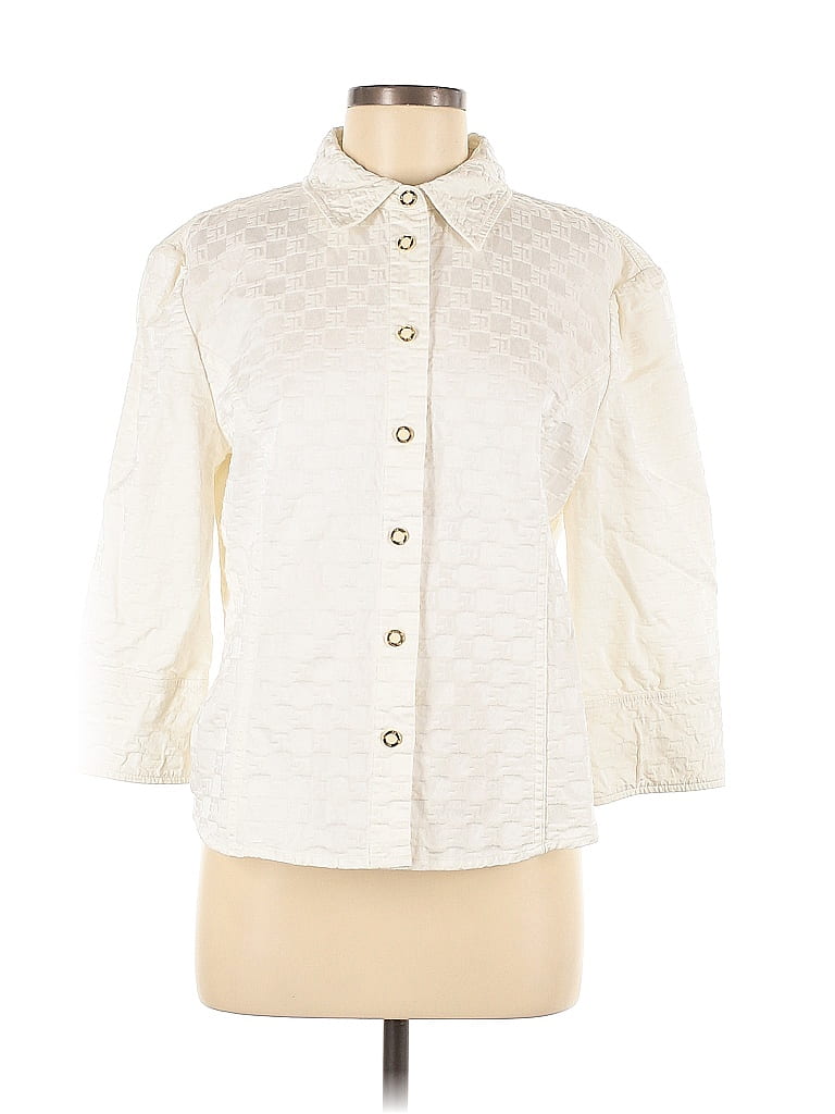 St. John Sport Ivory 3/4 Sleeve Button-Down Shirt Size M - photo 1