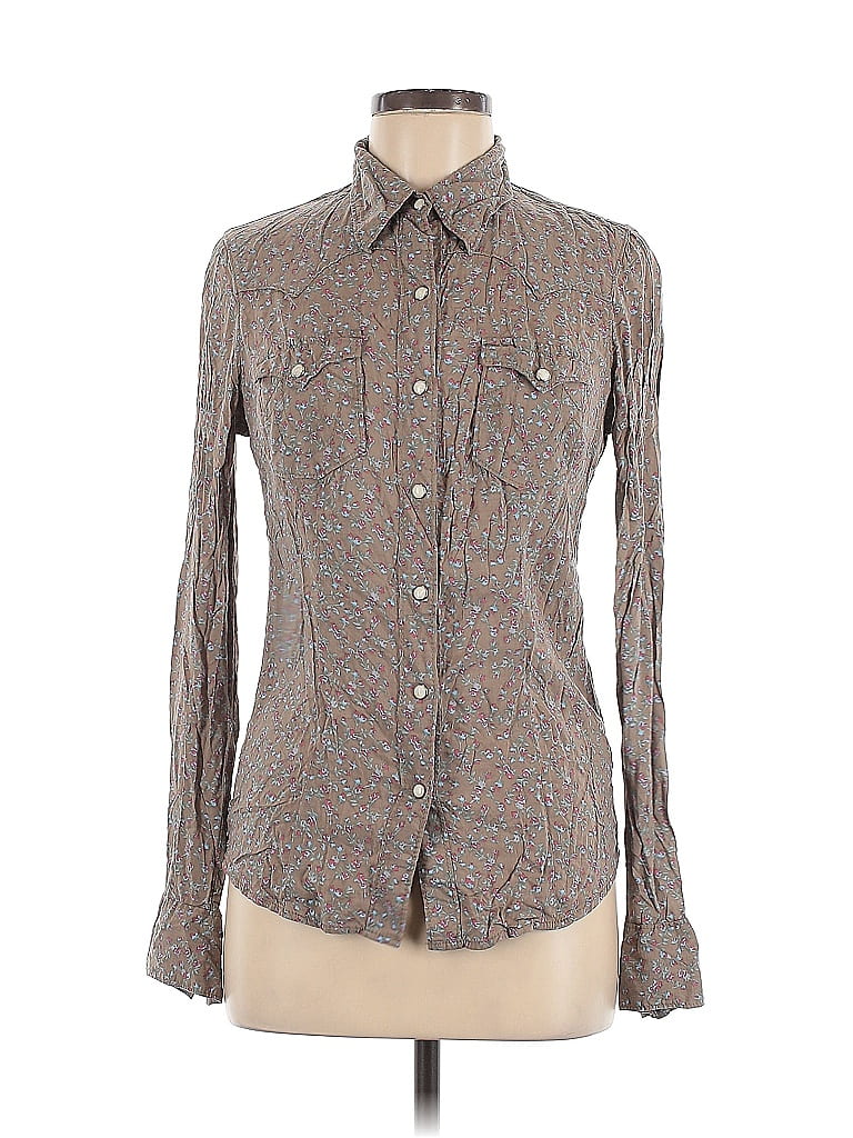 True Religion 100% Rayon Tweed Gray Brown Long Sleeve Button-Down Shirt Size M - photo 1