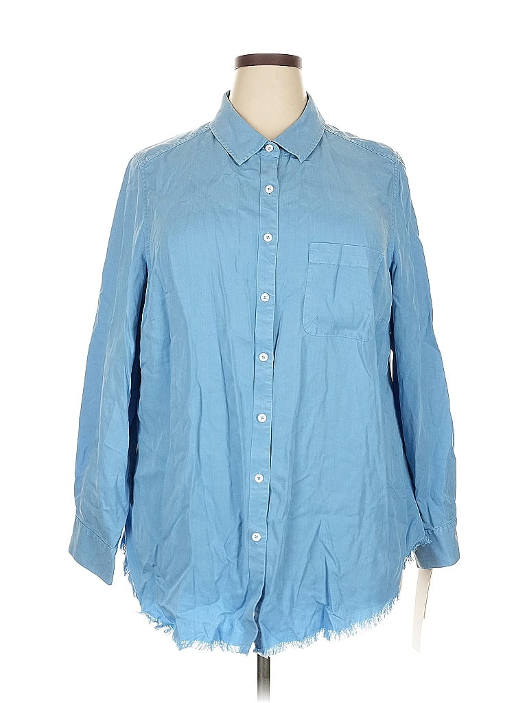 Foxcroft 100% Tencel Blue 3/4 Sleeve Button-Down Shirt Size 18 - photo 1