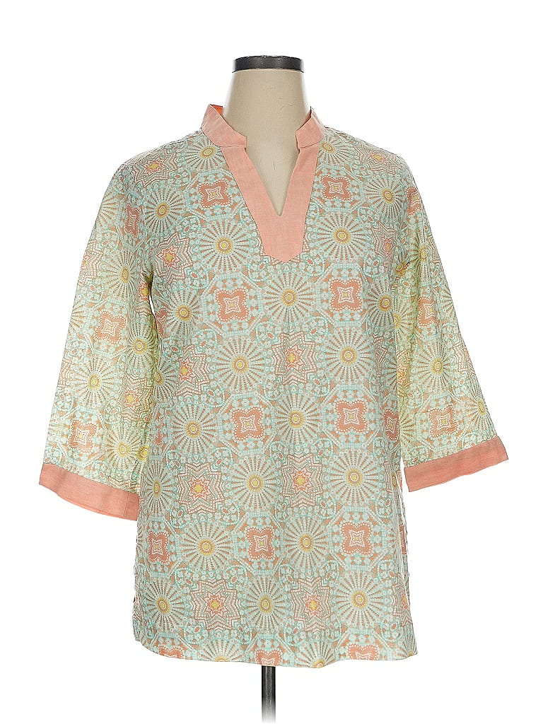 Foxcroft 100% Cotton Color Block Green 3/4 Sleeve Top Size 14 - photo 1