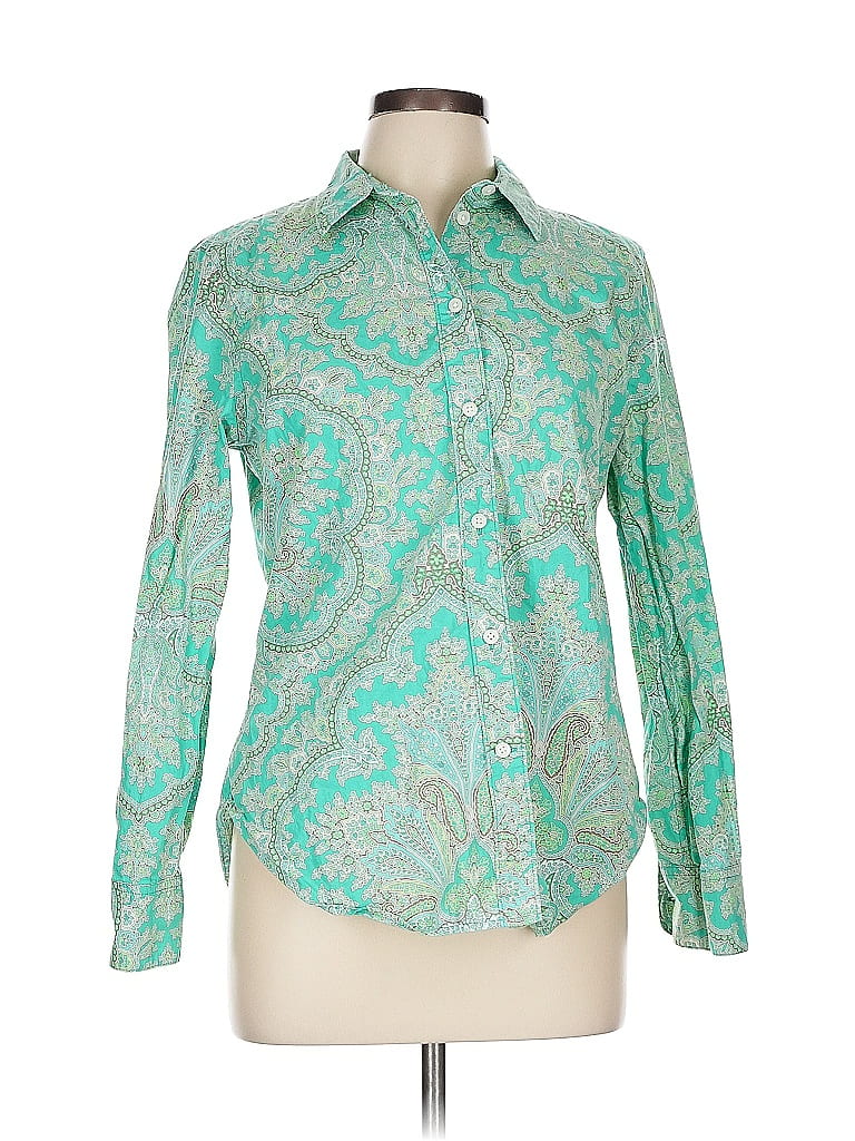 J.Crew Collection Paisley Green Teal Long Sleeve Blouse Size 10 - photo 1