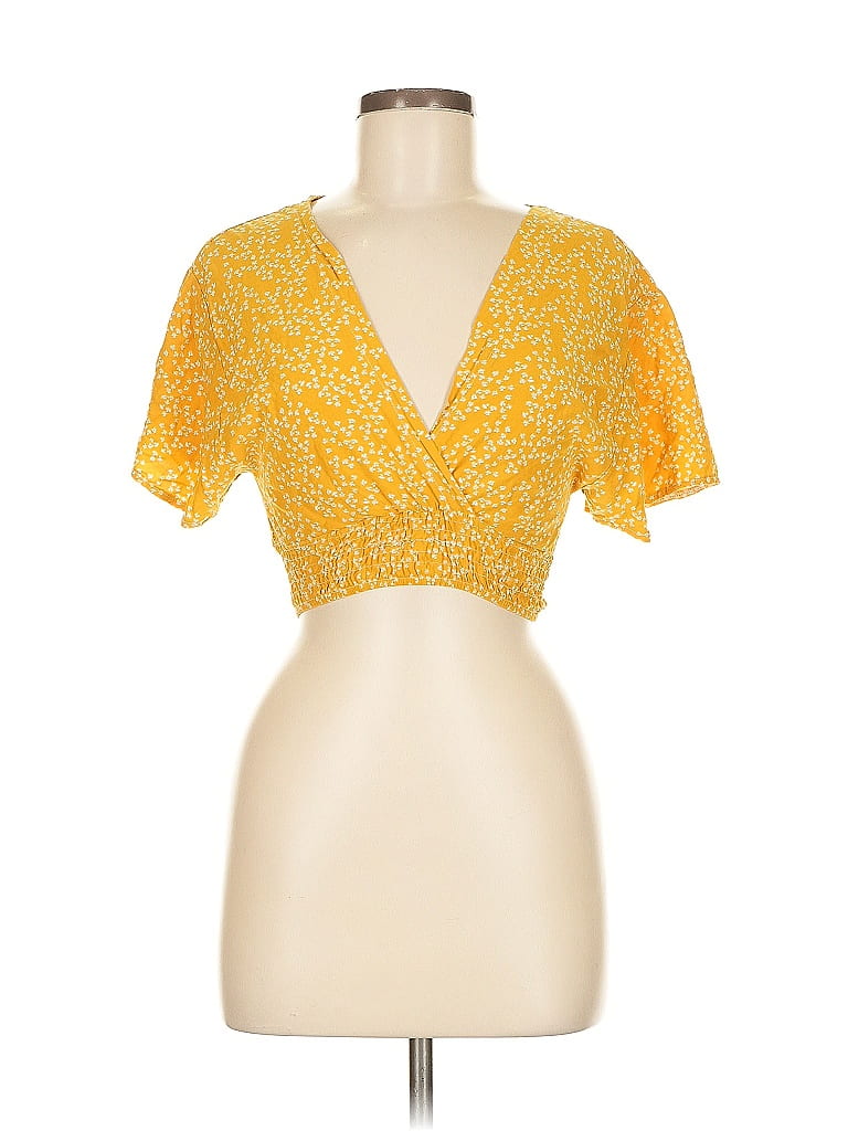 BRANDY MELVILLE Pre-owned Short Sleeve Top Yellow Plunge Neckline Tops