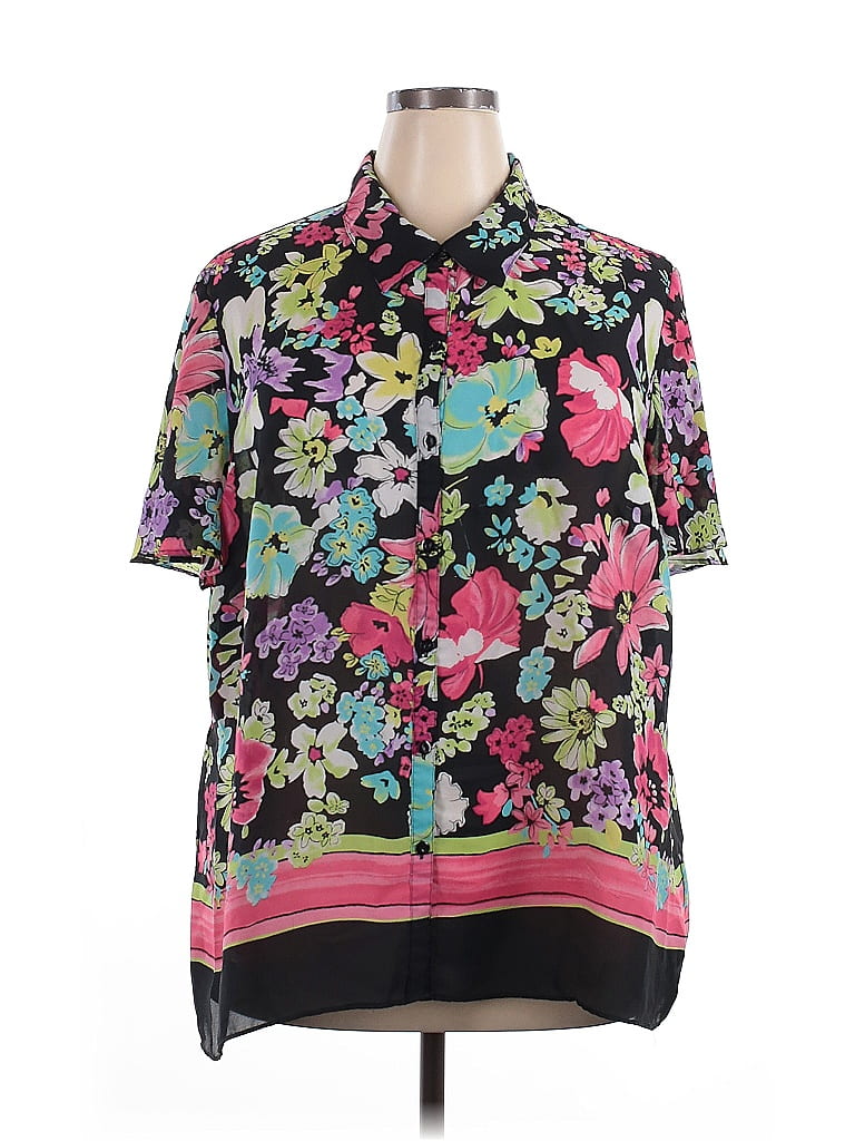 Sag Harbor 100% Polyester Floral Black Short Sleeve Blouse Size 2X - photo 1