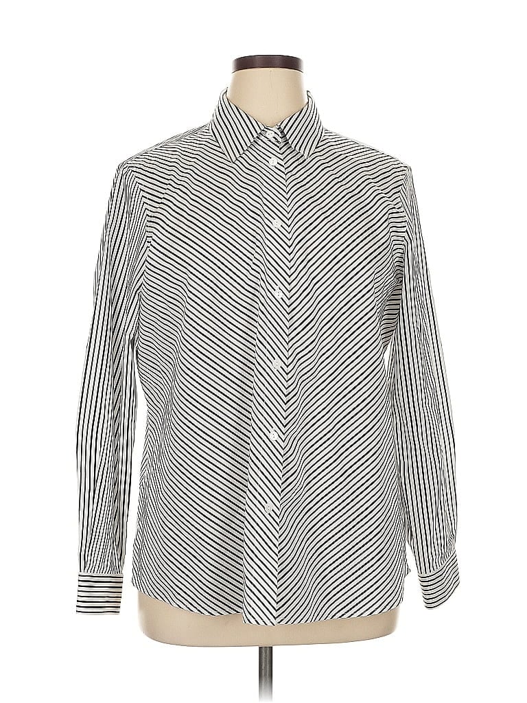 Foxcroft 100% Cotton Chevron-herringbone Gray Long Sleeve Button-Down Shirt Size 16 - photo 1