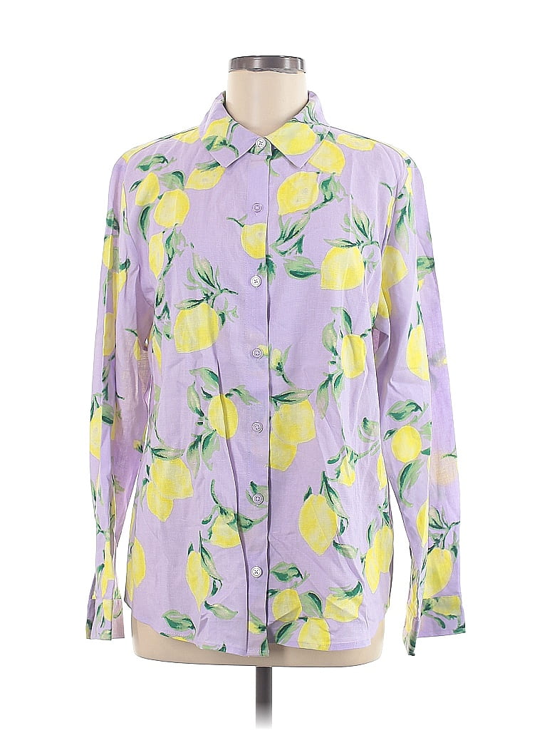 Belle By Kim Gravel Print Purple Long Sleeve Blouse Size M - photo 1