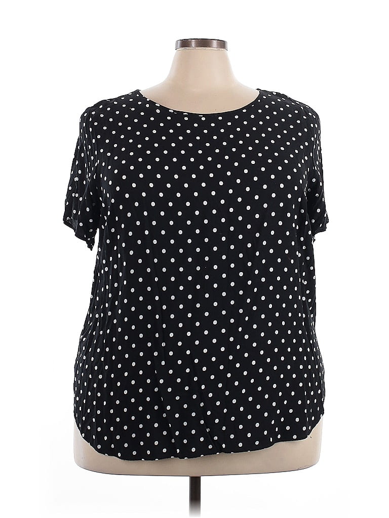 Cj Banks 100% Rayon Polka Dots Black Short Sleeve Top Size 3X - photo 1