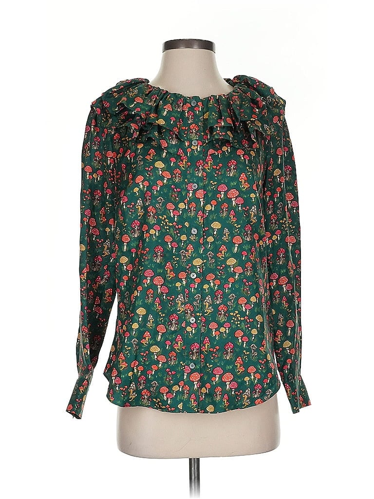 J.Crew Collection 100% Silk Green Long Sleeve Silk Top Size XS - photo 1