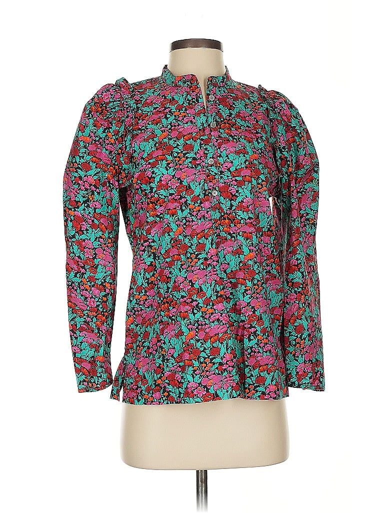 J.Crew Collection 100% Cotton Floral Green 3/4 Sleeve Blouse Size XS - photo 1