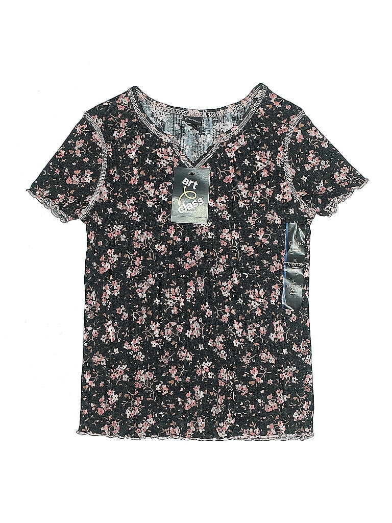 Art Class Floral Black Short Sleeve Henley Size 10 - photo 1