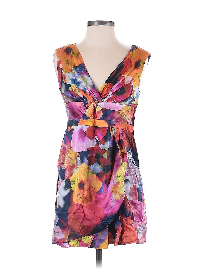 Leifsdottir 100% Silk Print Purple Blue Cocktail Dress Size 0 - photo 1