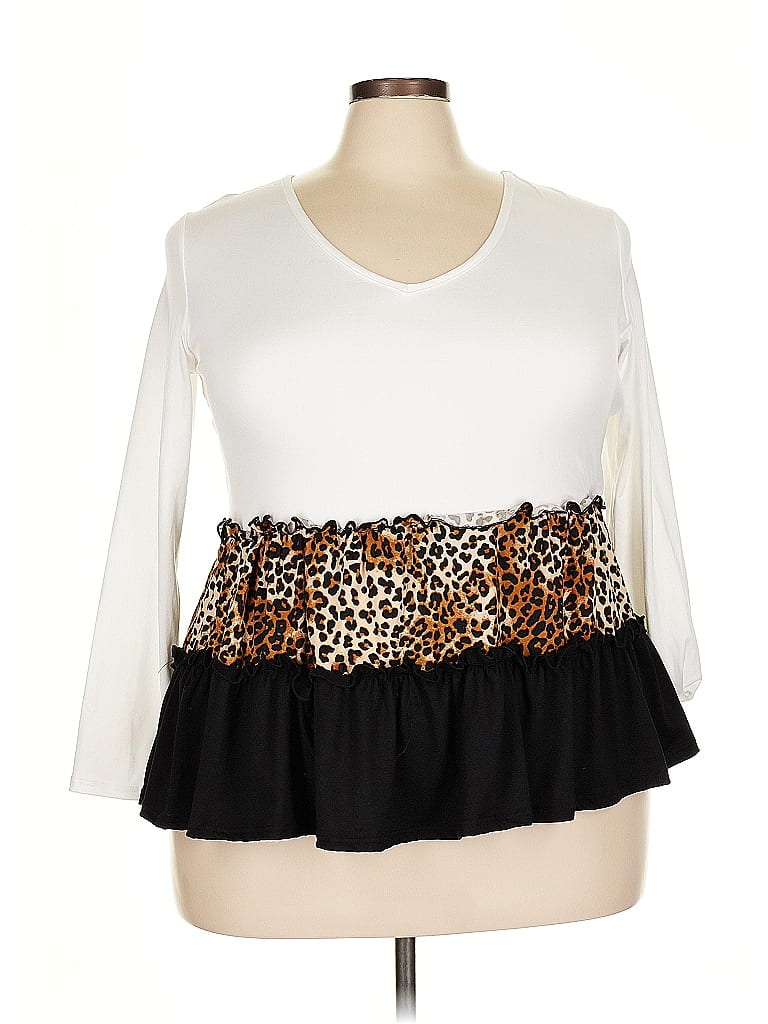 B Famous #USA Animal Print Ivory 3/4 Sleeve T-Shirt Size 2X - photo 1