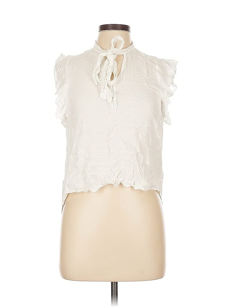 Pre-owned Hem & Thread Sleeveless Blouse In White