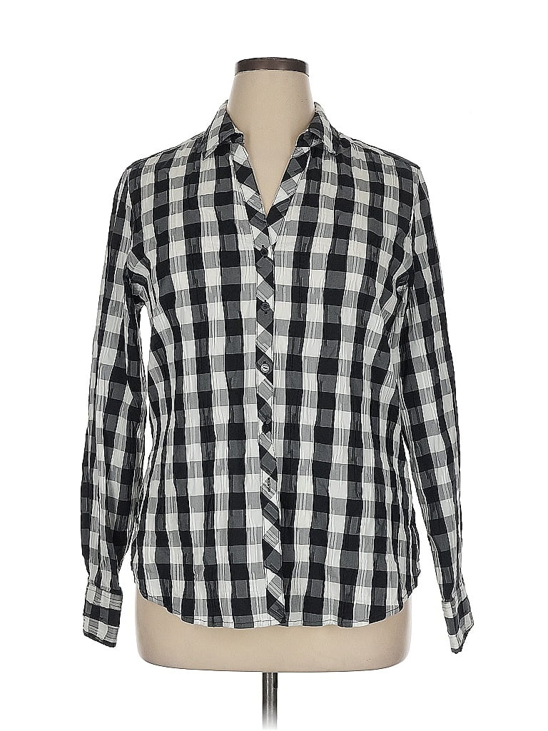 Foxcroft Checkered-gingham Black Long Sleeve Button-Down Shirt Size 16 - photo 1