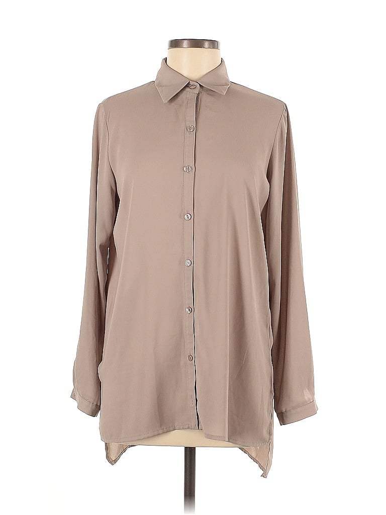 Soprano 100% Polyester Solid Tan Long Sleeve Blouse Size M - photo 1