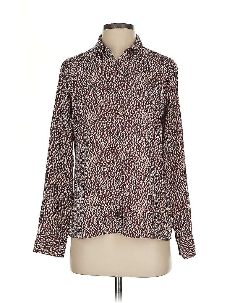 Pre-owned Express Long Sleeve Blouse In Burgundy
