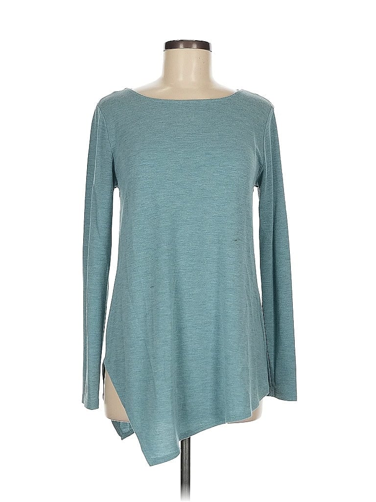 Pre-owned Karen By Karen Kane Long Sleeve Top Green Boatneck Tops