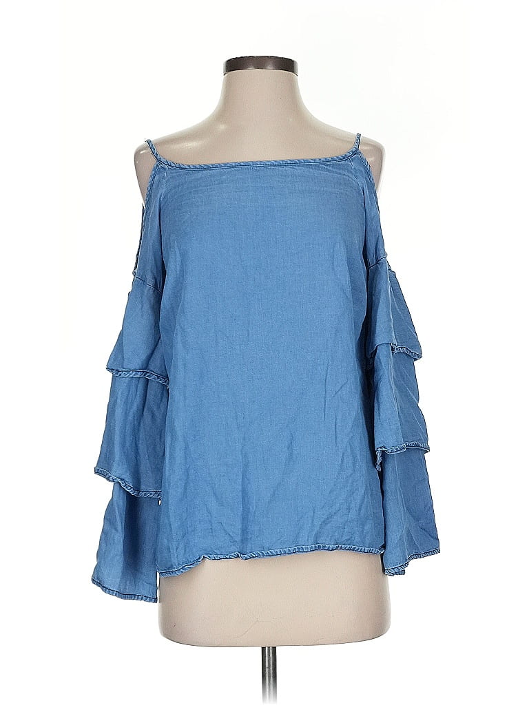 Pre-owned Inc International Concepts Long Sleeve Blouse In Blue