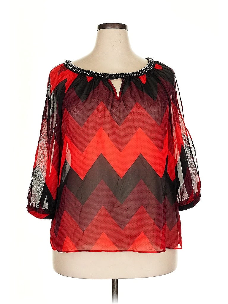 B.wear 100% Polyester Red 3/4 Sleeve Blouse Size 2X - photo 1