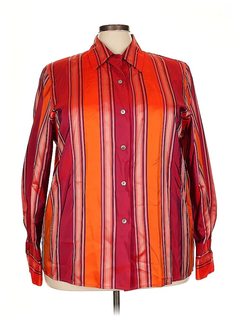 Linda Allard Ellen Tracy 100% Acetate Stripes Orange Long Sleeve Blouse Size 22 - photo 1