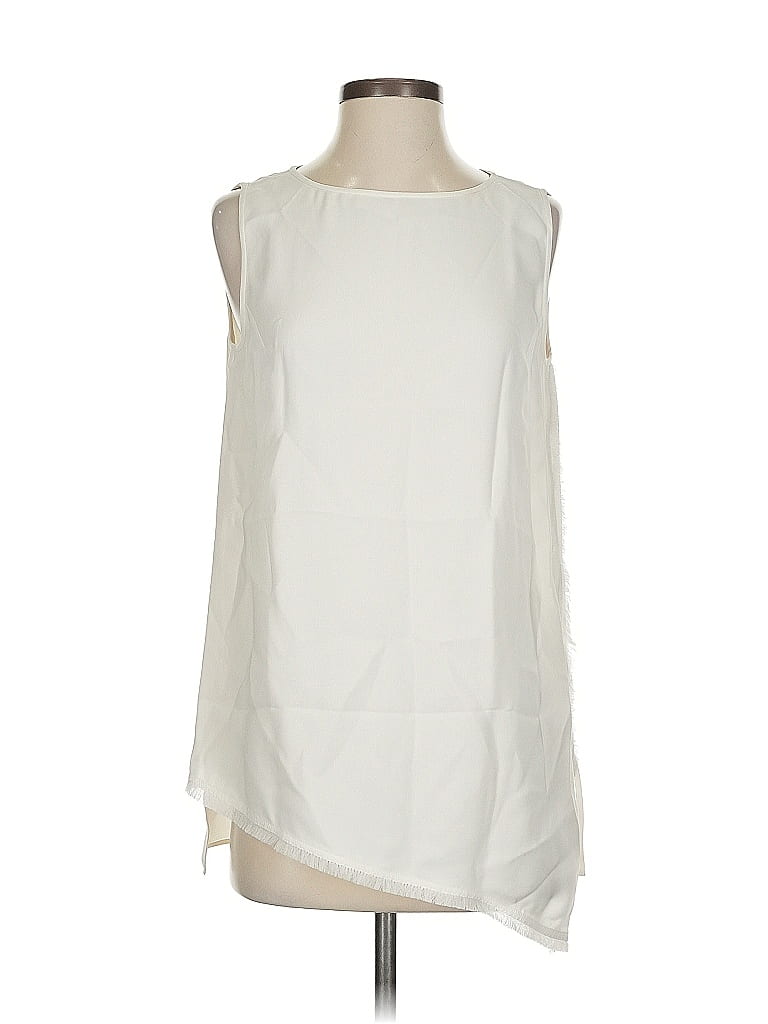 Pre-owned Lafayette 148 Sleeveless Silk Top Ivory One Shoulder Neckline Tops In White