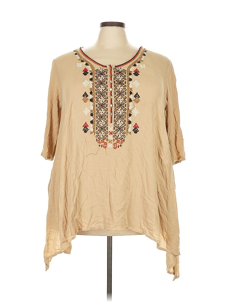 Roaman's 100% Rayon Tan 3/4 Sleeve Blouse Size 22 - photo 1