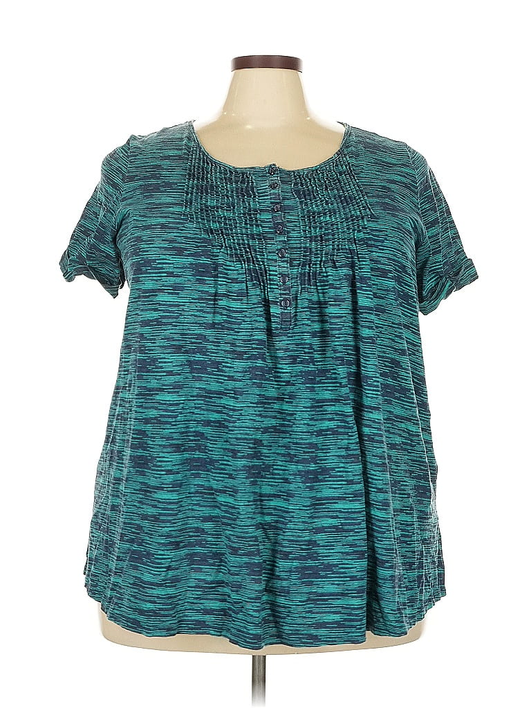 Woman Within Teal Short Sleeve Henley Size 22 - photo 1