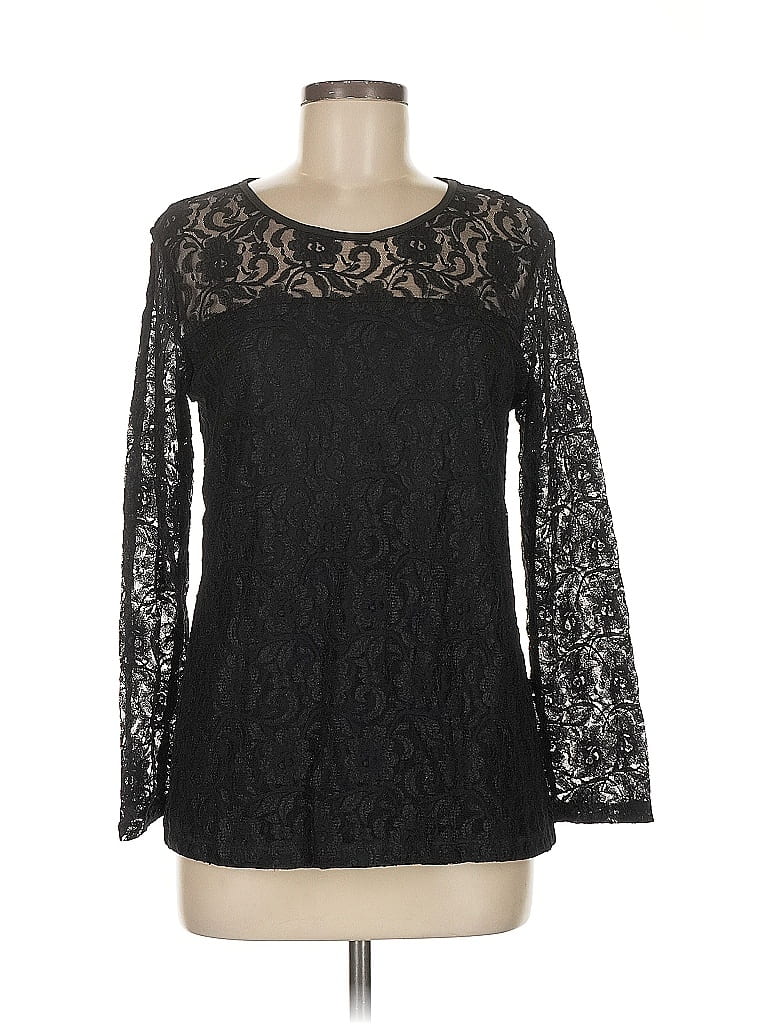 Pre-owned Norm Thompson Long Sleeve Blouse In Black