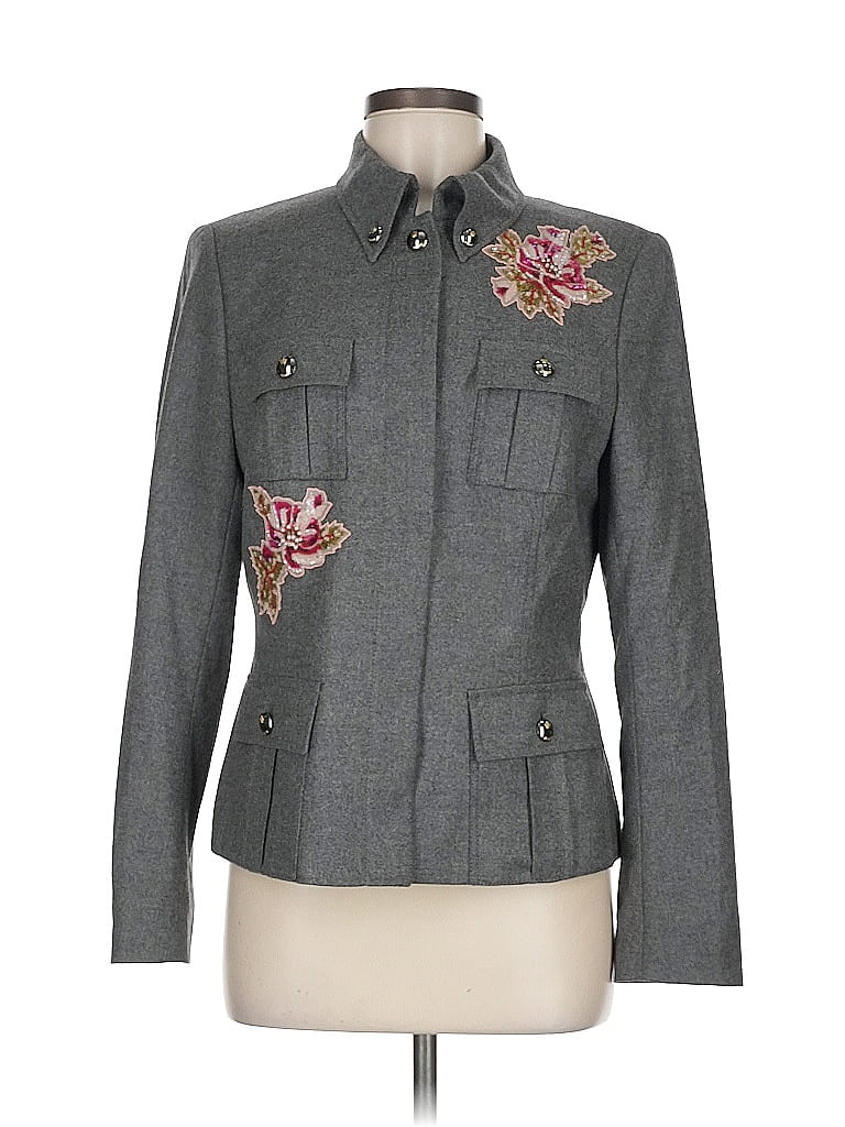 Escada Floral Gray Wool Coat Size EU 40 / US 10 - photo 1