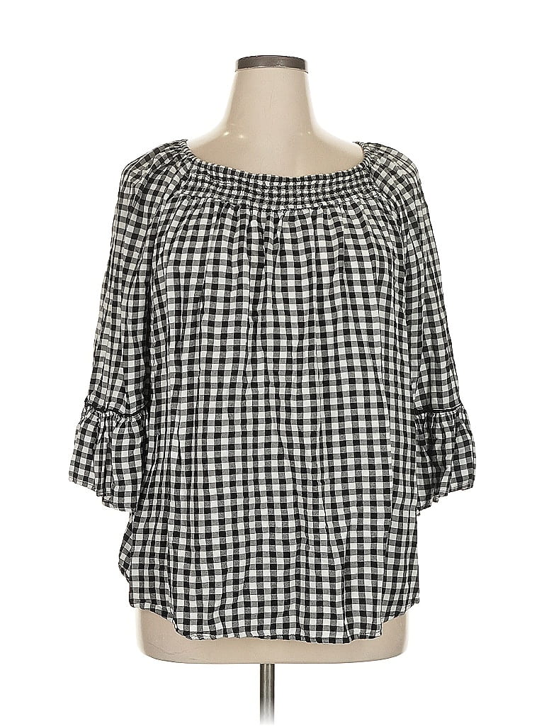 Terra & Sky 100% Rayon Black 3/4 Sleeve Blouse Size 0X - photo 1