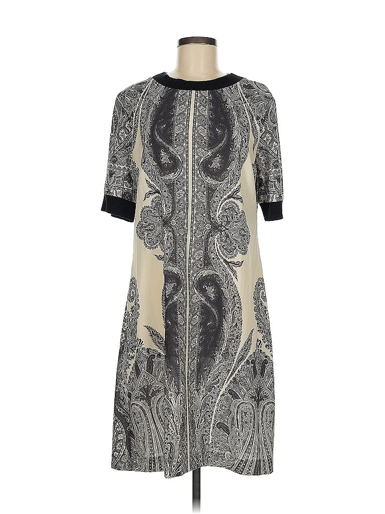 ETRO 100% Lana Wool Graphic Gray Ivory Casual Dress Size EU (IT) 46 / US 10 - photo 1