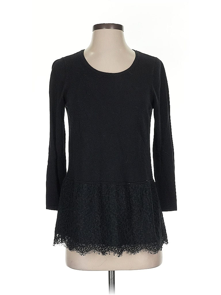 Pre-owned Ann Taylor Loft Outlet 3/4 Sleeve Top Black Sweetheart Neckline Tops