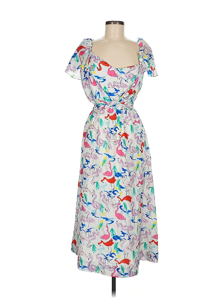 Tanya Taylor 100% Silk Print Blue Silver Casual Dress Size 6 - photo 1