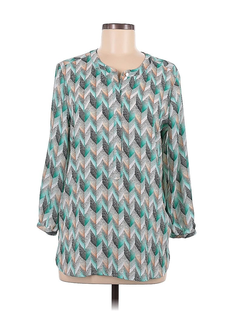 JM Collection 100% Polyester Chevron-herringbone Teal 3/4 Sleeve Blouse Size M - photo 1