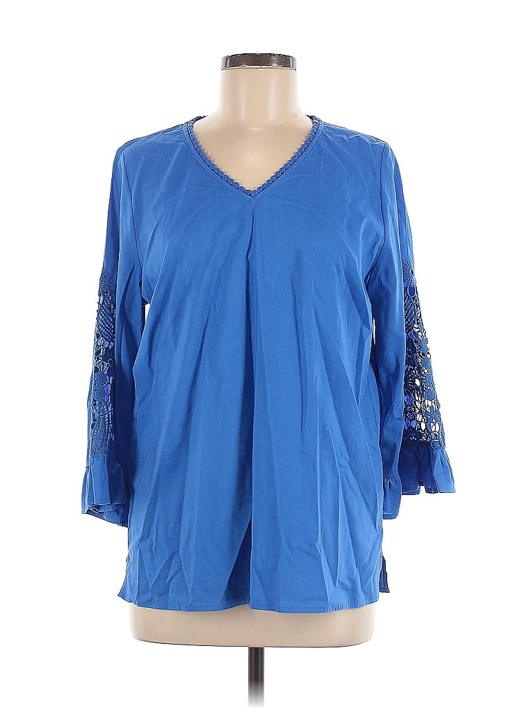 Belle By Kim Gravel Blue 3/4 Sleeve Blouse Size M - photo 1