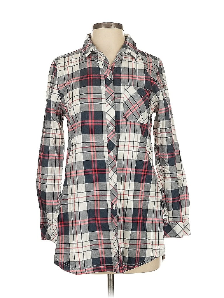 Barbour Plaid Ivory Blue Long Sleeve Blouse Size 4 - photo 1