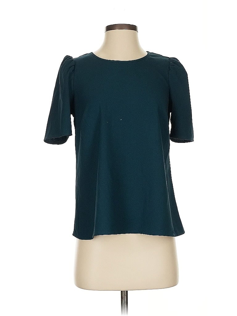 Pre-owned Dr2 Short Sleeve Top Teal Keyhole Neckline Tops In Blue