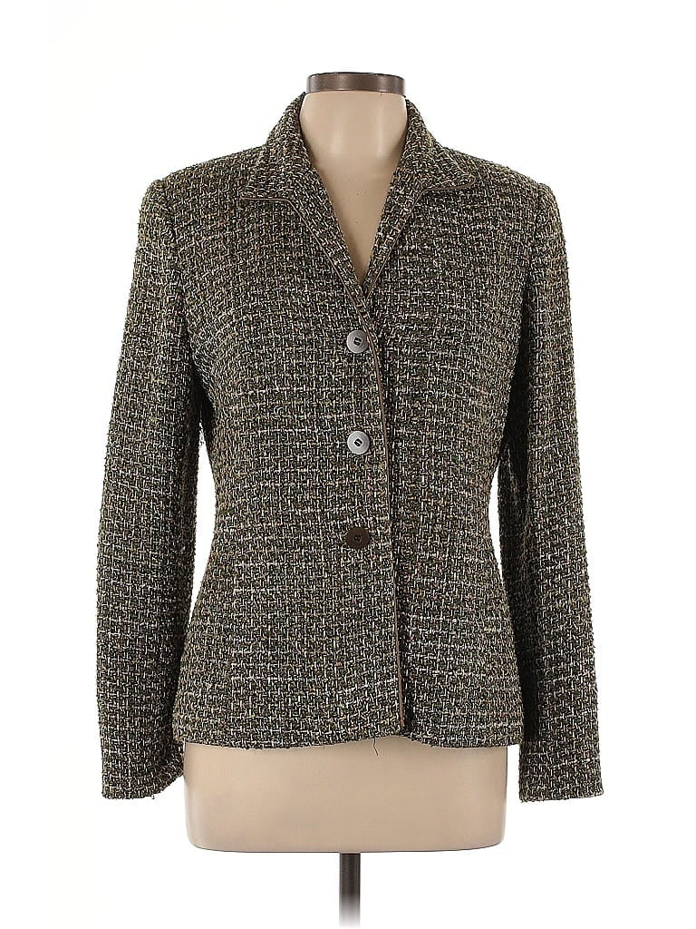 Doncaster Collection Tweed Brown Green Silk Blazer Size 6 - photo 1