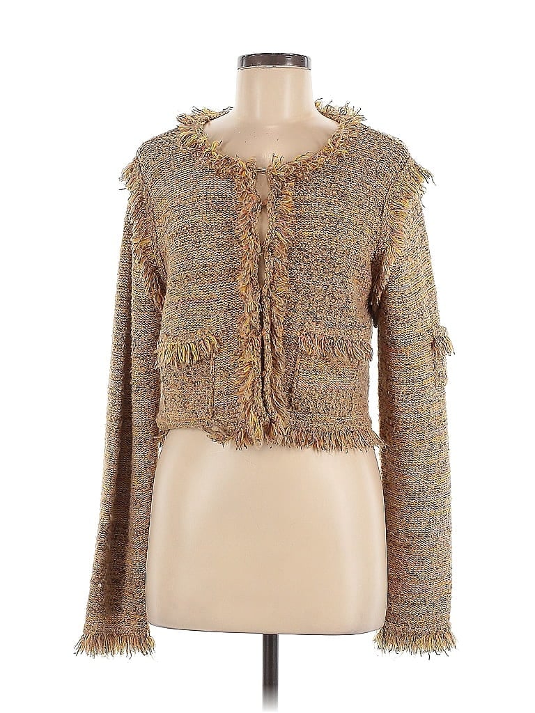 One Girl Who Tweed Brown Tan Cardigan Size M - photo 1