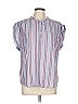 Xirena 100% Cotton Stripes Blue Silver Short Sleeve Blouse Size L - photo 1