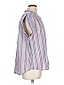 Xirena 100% Cotton Stripes Blue Silver Short Sleeve Blouse Size L - photo 4