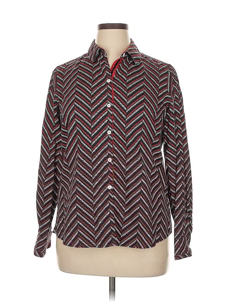 Foxcroft 100% Cotton Chevron-herringbone Burgundy Long Sleeve Button-Down Shirt Size 14 - photo 1