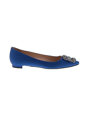Manolo Blahnik Satin Hangisi Jewel Buckle Flat Pumps (view 1)