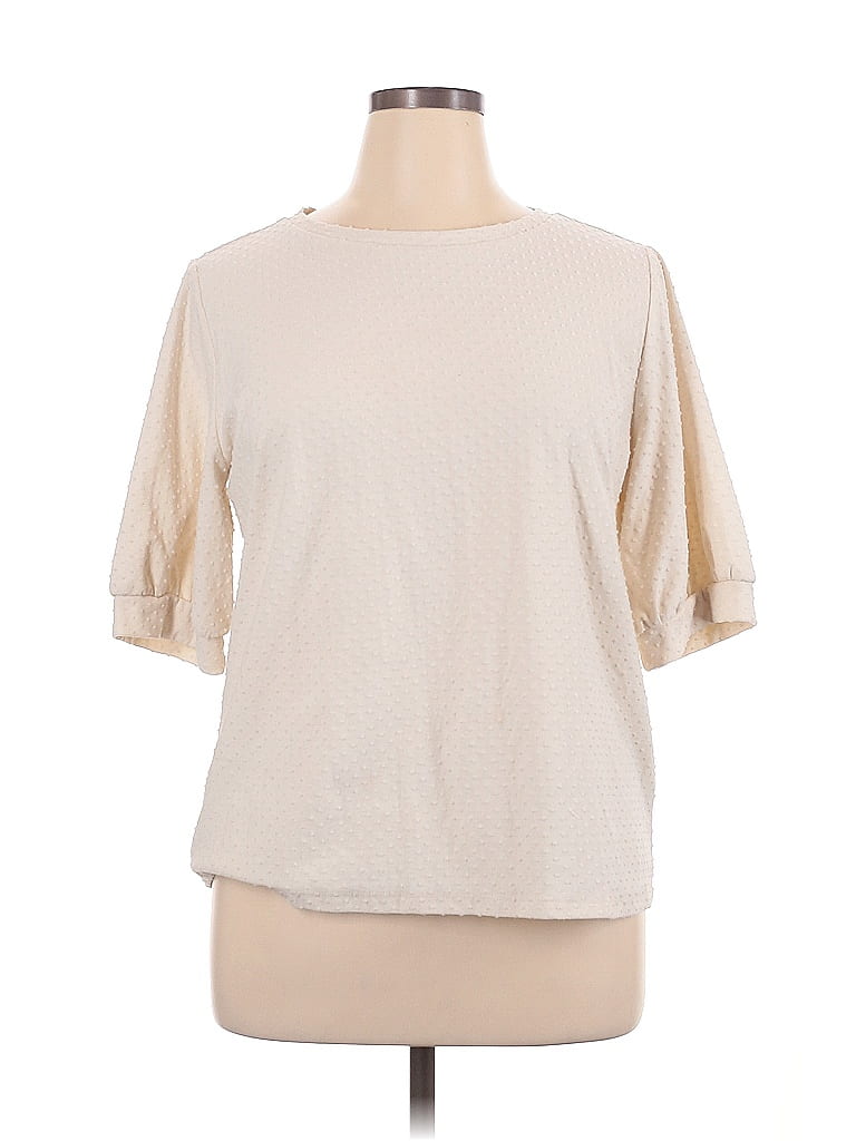 Ann Taylor LOFT Outlet Solid Polka Dots Ivory Short Sleeve Top Size XL - photo 1