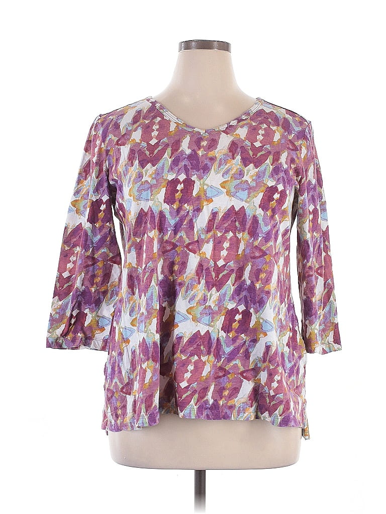 LOGO by Lori Goldstein 100% Cotton Graphic Purple 3/4 Sleeve T-Shirt Size XL - photo 1