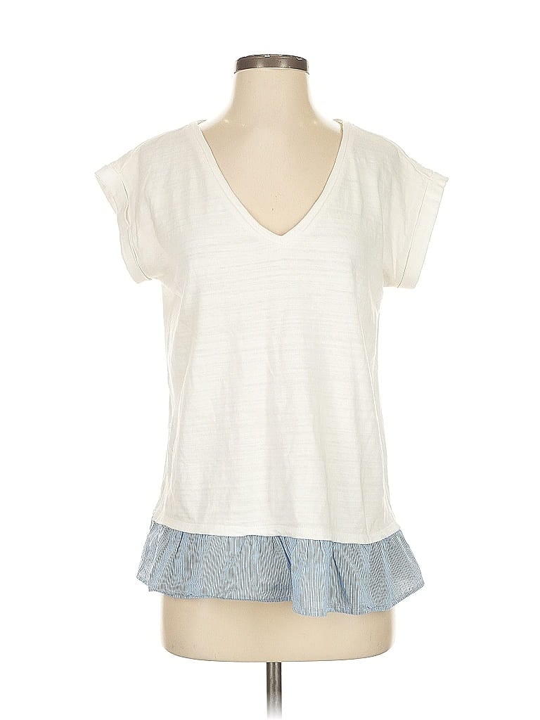 Pre-owned Ann Taylor Loft Outlet Short Sleeve Top White V Neck Tops